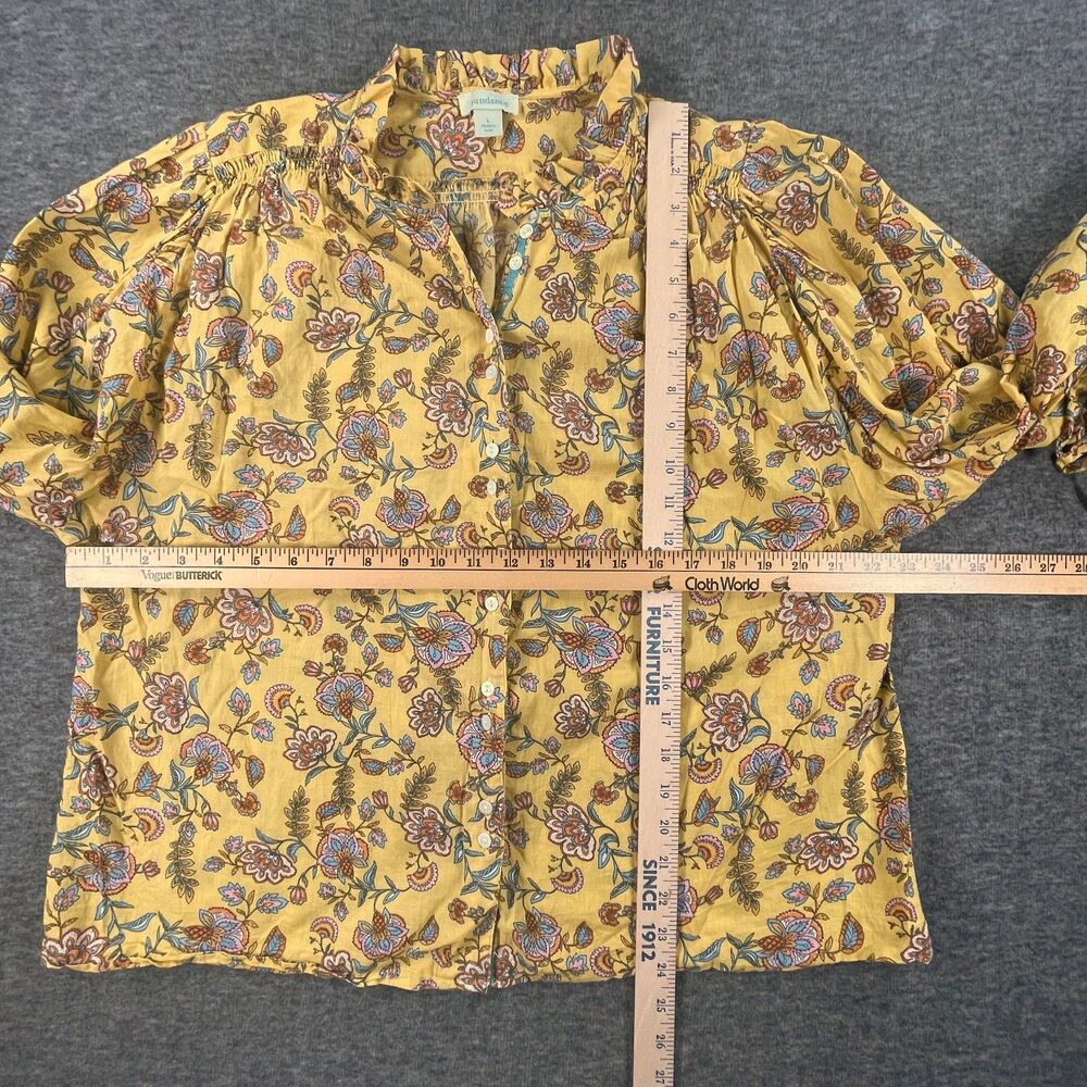 Sundance Floral Cotton Prairie Blouse L Yellow Ruffle Balloon Sleeve Peasant Top - Picture 5 of 9